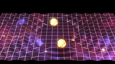 Gravitational waves or gravity waves formed by two orbiting stars visualization 스톡 동영상 279816570