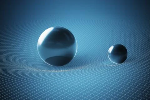 Gravity and general theory of relativity concept. Curved spacetime caused by  Stock Illustration