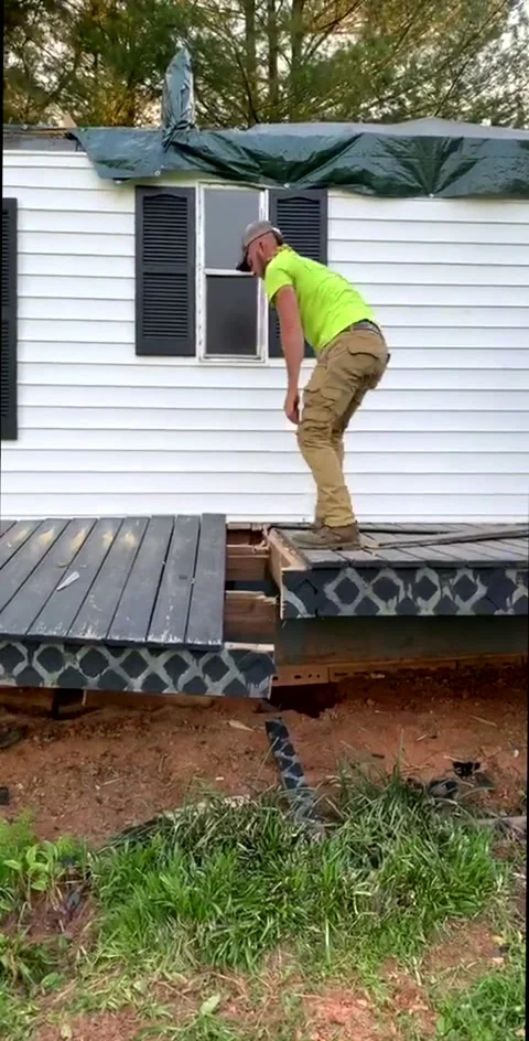 Gravity Causes Deck Demolition Fail, Virginia, USA - 17 Apr 2020 Stock Footage 205173869