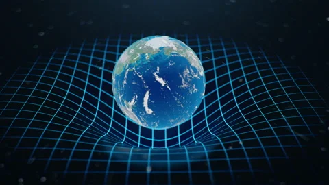 Gravity Earth bends space around it, distorted spacetime Concept gravity deforms Stock Footage 143201924