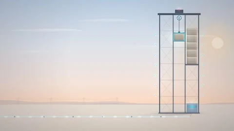 Gravity Energy Storage Tower Lifting and Lowering Blocks Seamless Loop 스톡 동영상 347457300