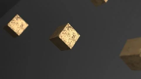 Gravity gold cube abstract background 3d animation Stock Illustration