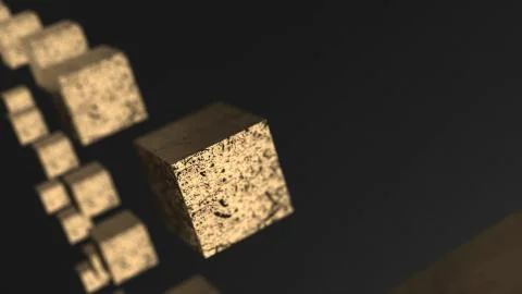 Gravity gold cube abstract background 3d animation Stock Illustration