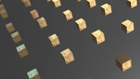 Gravity gold cube abstract background 3d animation Stock Illustration
