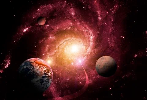 Gravity of a massive black hole delays the planets. End of the world. Stock Illustration