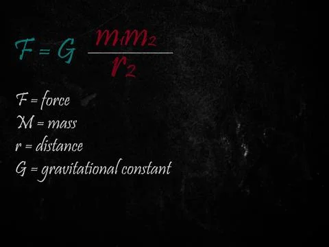 Gravity maths equation written on chalkboard background Stock Illustration