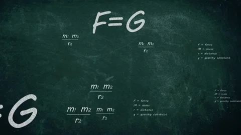 Gravity maths maths equation floating on chalkboard background Stock Footage 310202114