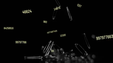 Gravity pulling glass rods down hitting mirror, forming pile to show data with Stock Footage 330003311
