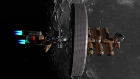 Gravity space ship flying near the surface of the moon Vidéo 251632182