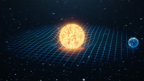 Gravity Sun and Earth bends space around it, distorted spacetime Concept gravity Stock Footage 143201073