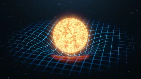 Gravity Sun bends space around it, distorted spacetime Concept gravity deforms Stock Footage 143201678