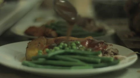 Gravy on Roast Dinner Stock Footage 52094432