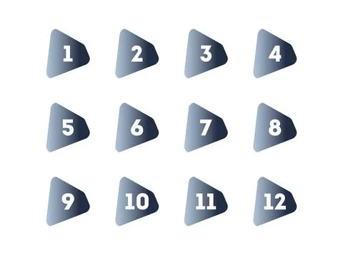 Gray 3d Bullet Point icon set with numbers 1 to 12 Stock Illustration