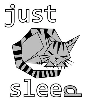 Gray abstract sleeping cat and the words just sleep, on white background Stock Illustration