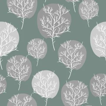 Gray abstract trees seamless background. Vector pattern flora. Retro fabric o Stock Illustration