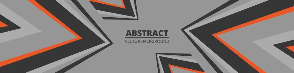 Gray abstract wide horizontal banner with orange and gray lines, arrows and Illustrazione stock