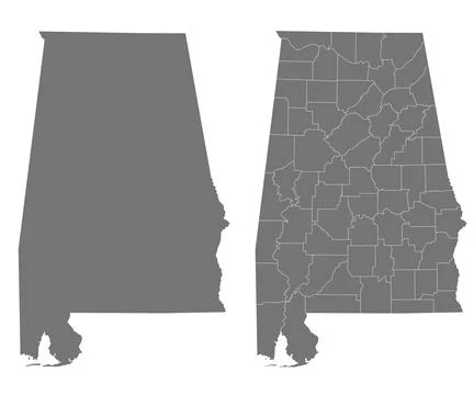 Gray Alabama map sets on white background. United States of America, usa, us Stock Illustration
