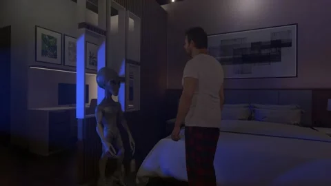 Gray Alien in a Bedroom Stock Footage 224213023