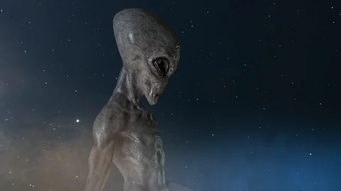 Gray alien on dark background. 3d render Stock Footage 114331121