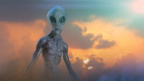 Gray alien on dark background. 3d render Stock Footage 114333151