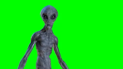 Gray alien on green background. 3d render Stock Footage 114332743