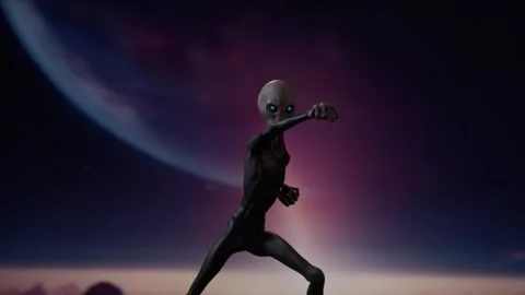Gray Alien Hero Motion Barehanded Fist Kung Fu Stock Footage 258525416