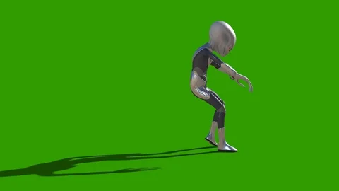 Gray Alien Walkcycle Injured Loop Side Green Screen 3D Rendering Animation 4 Stock Footage 124738629