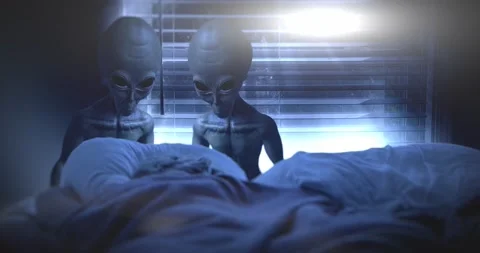 Gray Aliens in a Bedroom Stock Footage 161078709