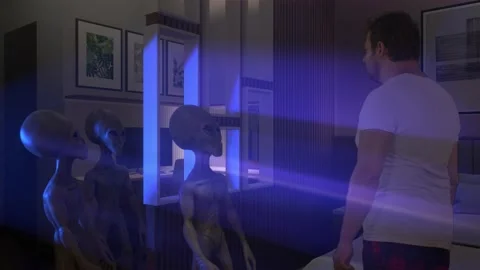 Gray Aliens in a Bedroom Stock Footage 224430778
