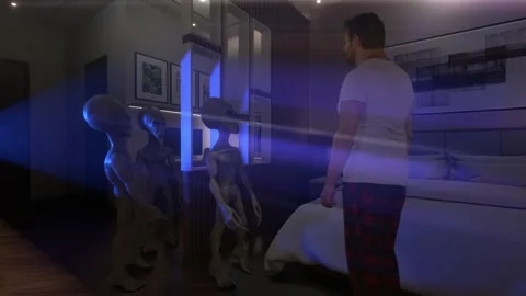 Gray Aliens in a Bedroom Stock Footage 224911193