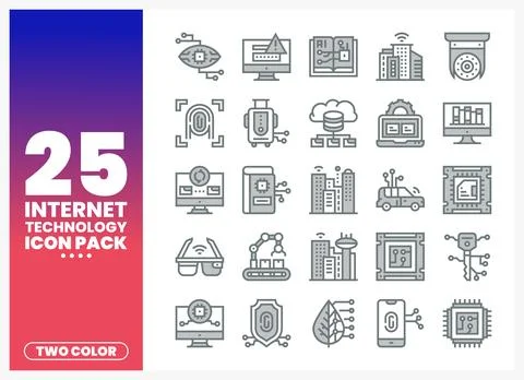 Gray and blue gradient digital icons set for internet technology Stock Illustration