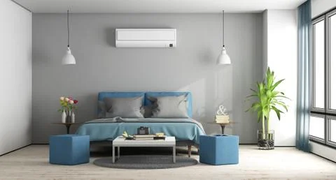 Gray and blue master bedroom Stock Illustration