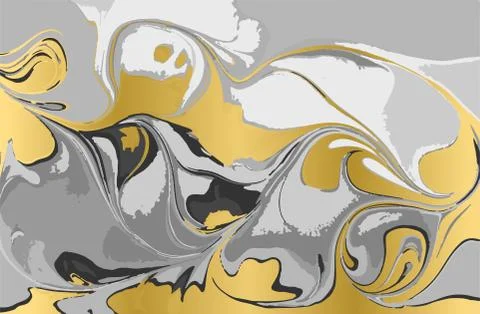 Gray and gold agate ripplle pattern. Pale beautiful marble background. イラスト素材