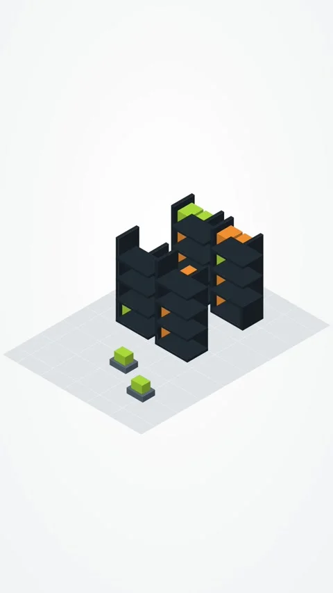Gray and lime isometric warehouse automation looping animation, vertical 9:16 Stock Footage 346257980
