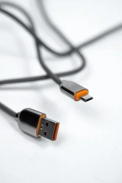 Gray and Orange Micro USB Cable Isolated on White Foto stock