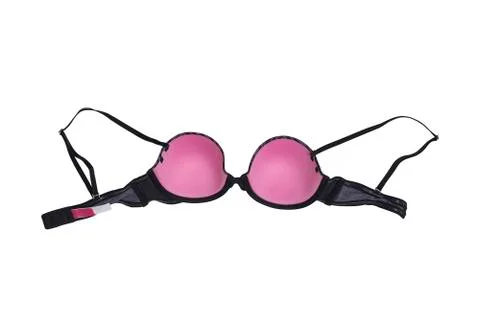Gray and pink bra isolate on white background, flat lay. 스톡 사진