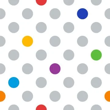Gray and rainbow circles, polka dots seamless pattern Illustrazione stock