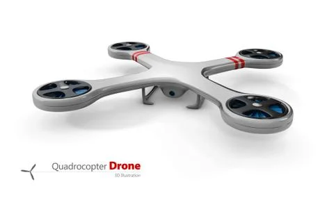 A Gray and red drone quadrocopter, 3d Illustration isolated white Stock Illustration