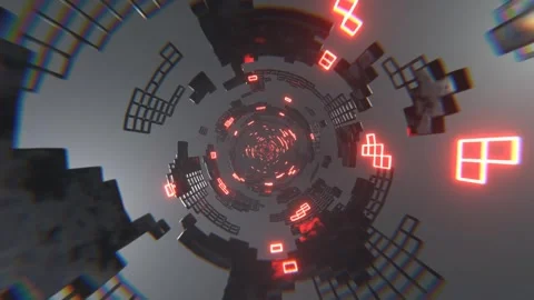 Gray and Red Sci-Fi Tunnel Elements Neon Grid Background VJ Loop l 4K Stock Footage 294915203