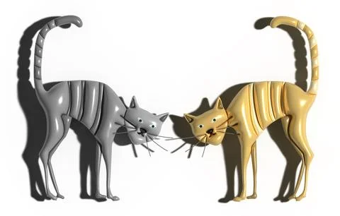 Gray and red tabby cat arched back on isolated background, 3D rendering ill.. Stock Illustration