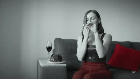 Gray and red in the video where the girl celebrates her birthday. Glamorous Stock Footage 263818371