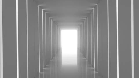 The gray and white building frame extends to form a bright future corridor 스톡 일러스트