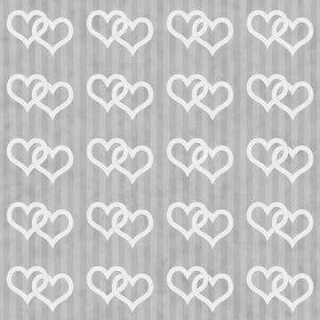 Gray and white interlocking hearts and stripes textured fabric background Illustrazione stock