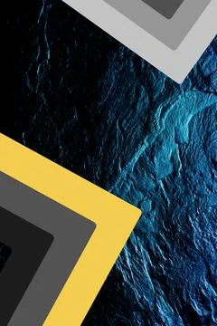 Gray and yellow angular wide lines on a dark blue embossed stone background Stock Illustration