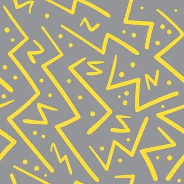 Gray and yellow chaotic zig zag with dots pattern Stock Illustration