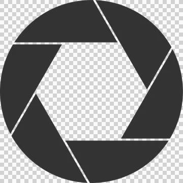 A gray aperture consisting of triangle shaped blades configured around a he.. Stock Illustration