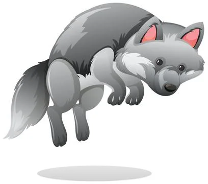 Gray Arctic Fox Jumping in Midair Vector Illustration Stock Illustration