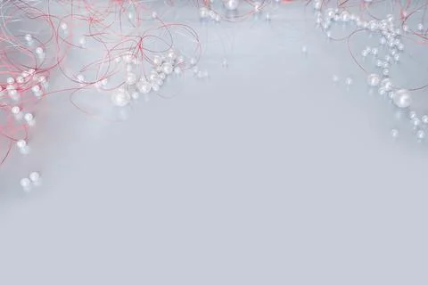 Gray background with beads. Beads on the edge of the gray background. Stock Photos