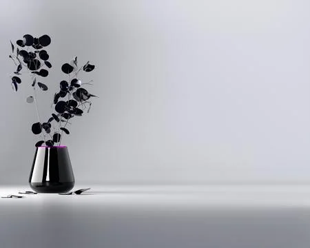 Gray background with black flowers 3d render Stock Illustration