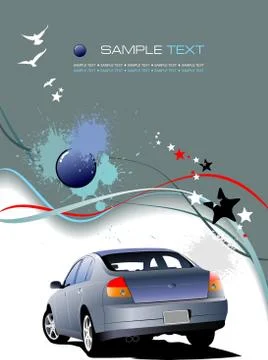 Gray background with blue car. Vector illustration Stock Illustration